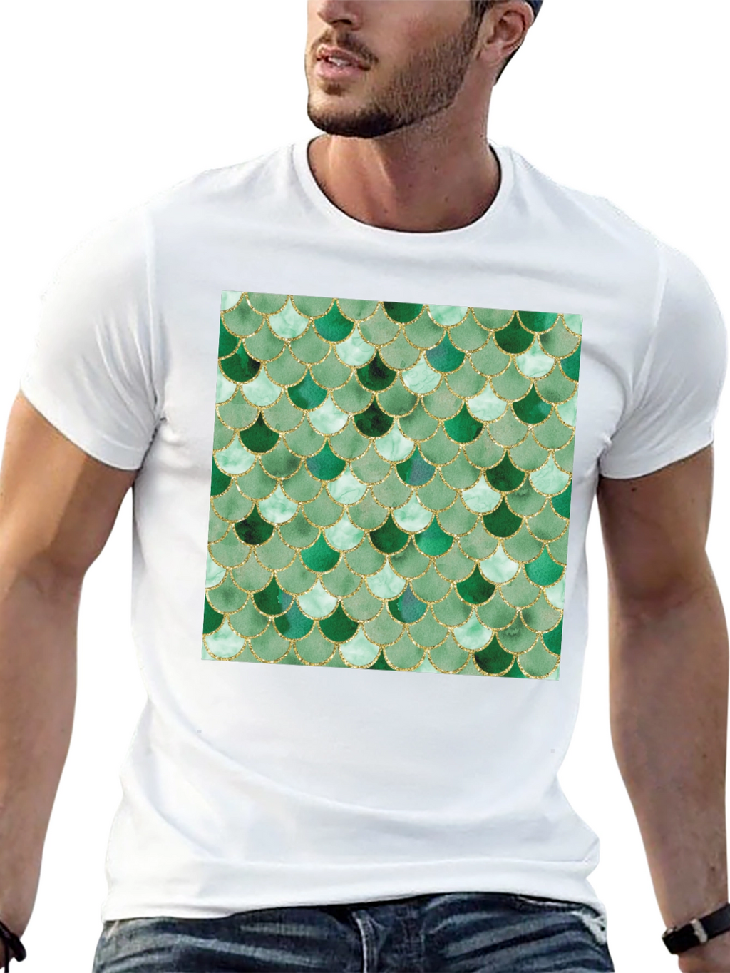 Green Scale Print Black T-Shirt - Stylish Casual Wear