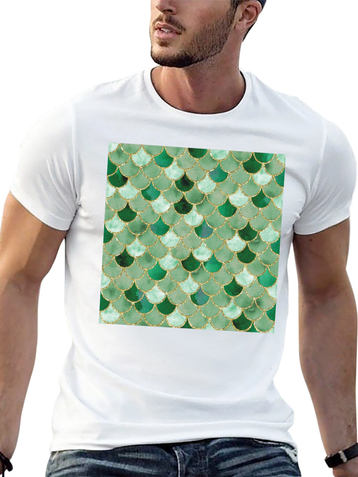 Green Scale Print Black T-Shirt - Stylish Casual Wear