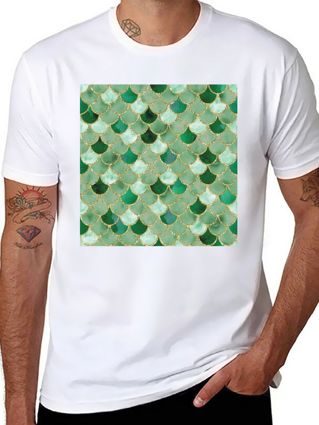 Green Scale Print Black T-Shirt - Stylish Casual Wear