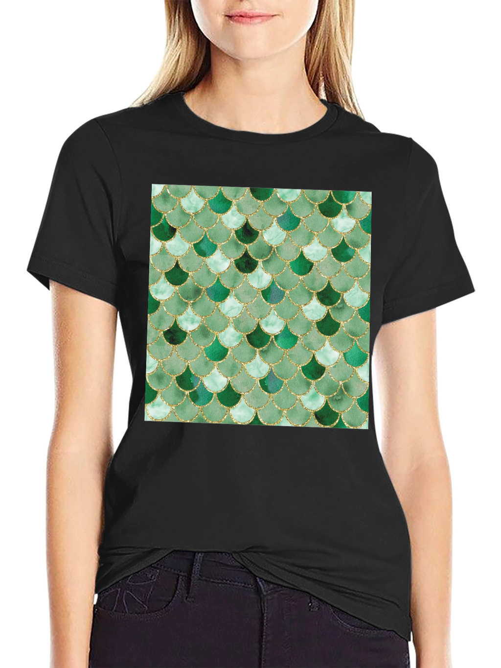 Green Scale Print Black T-Shirt - Stylish Casual Wear