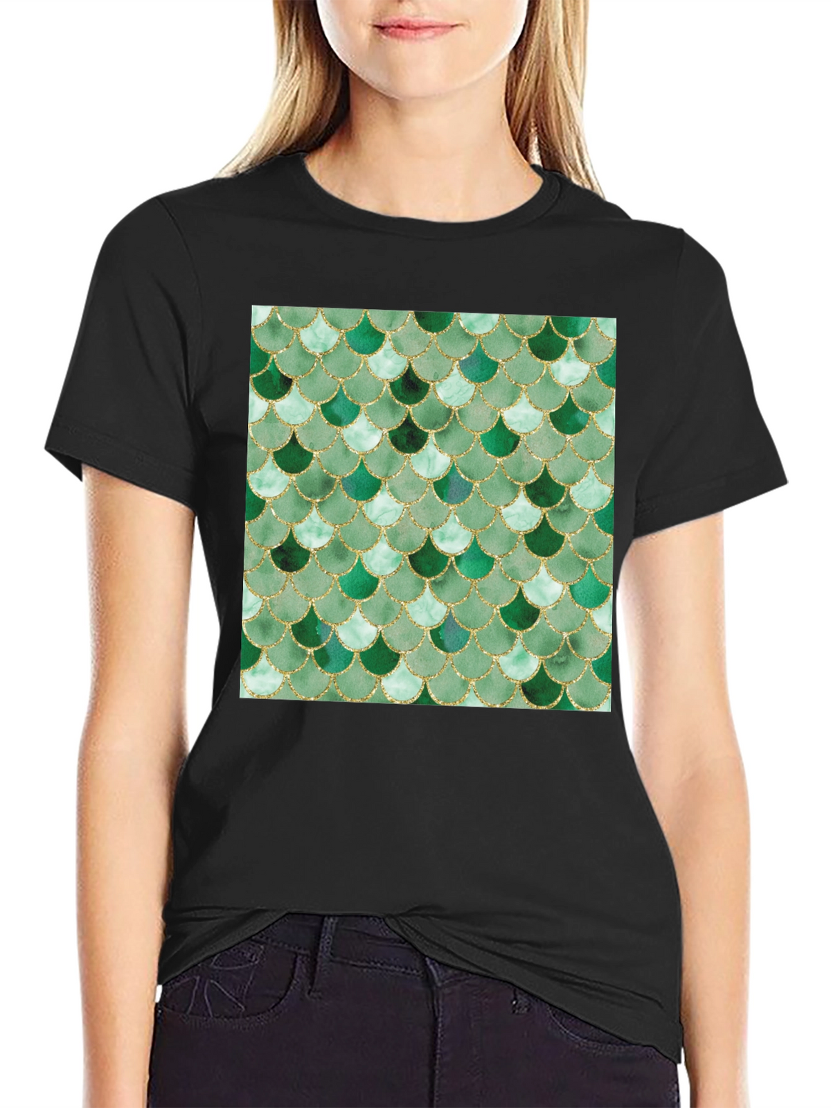 Green Scale Print Black T-Shirt - Stylish Casual Wear