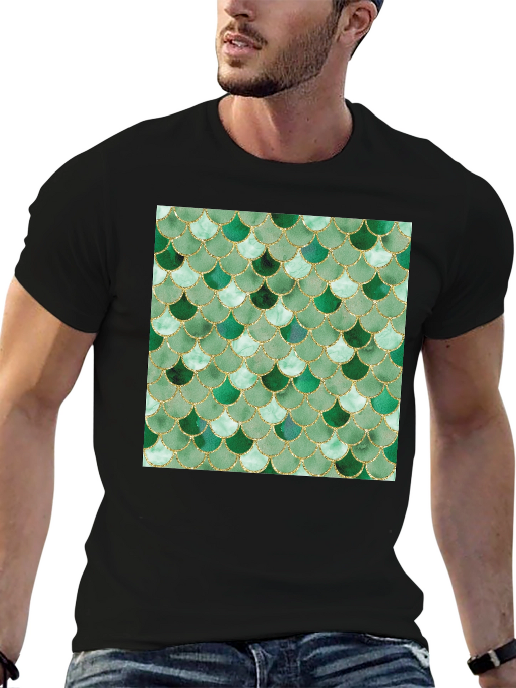 Green Scale Print Black T-Shirt - Stylish Casual Wear