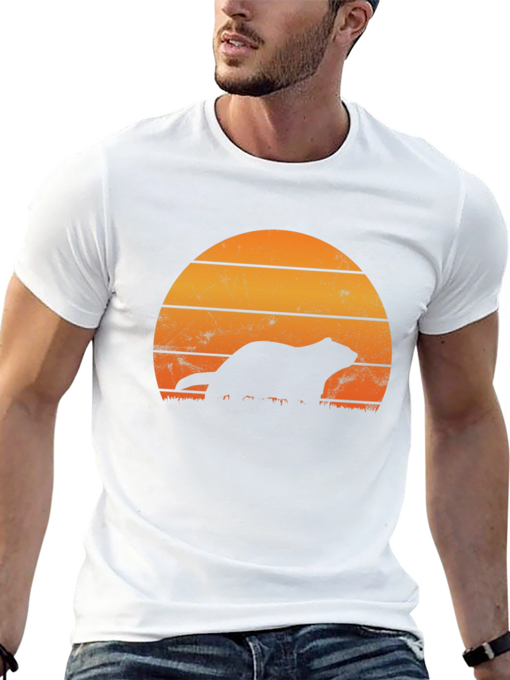 Retro Sunset Otter Silhouette T-Shirt