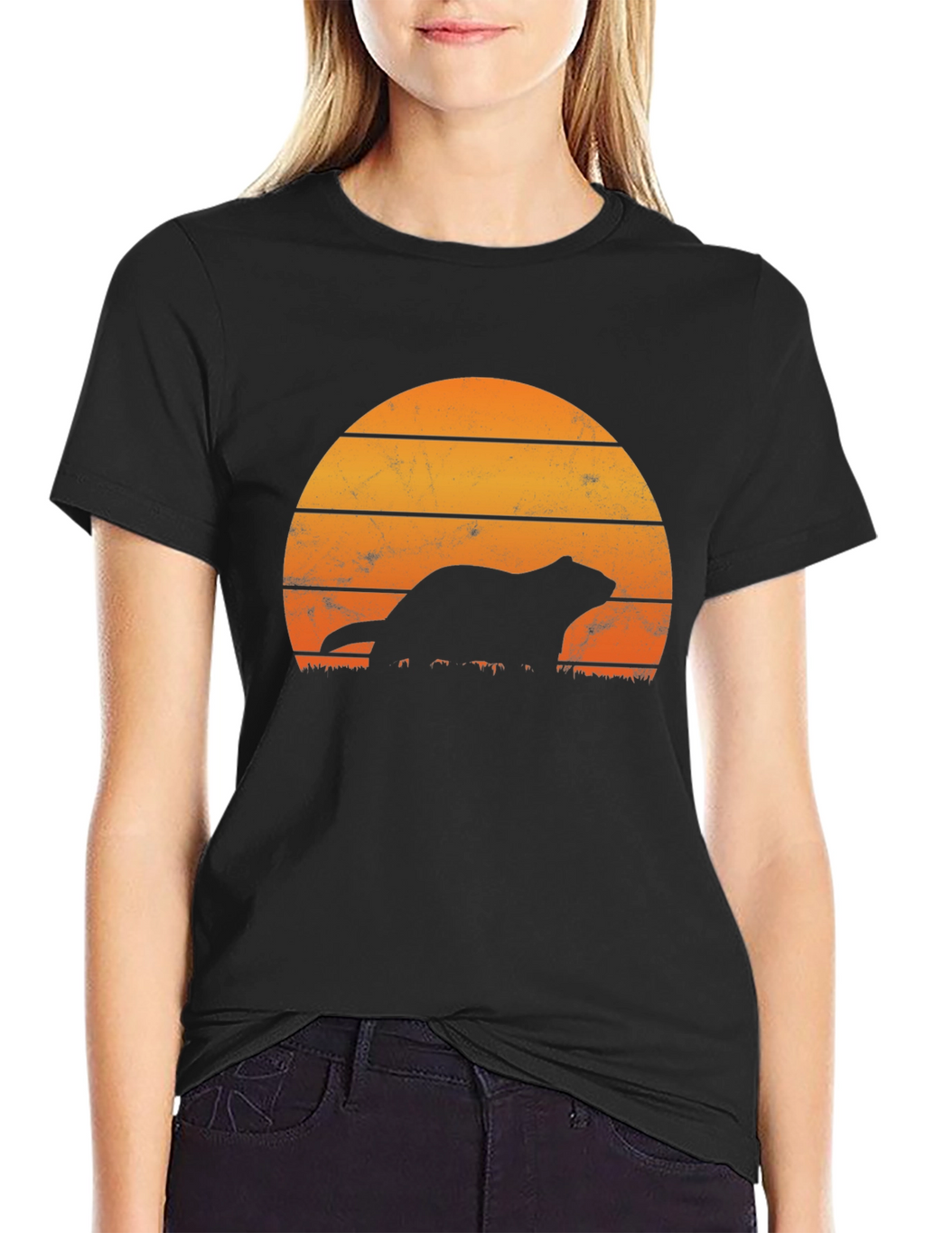 Retro Sunset Otter Silhouette T-Shirt