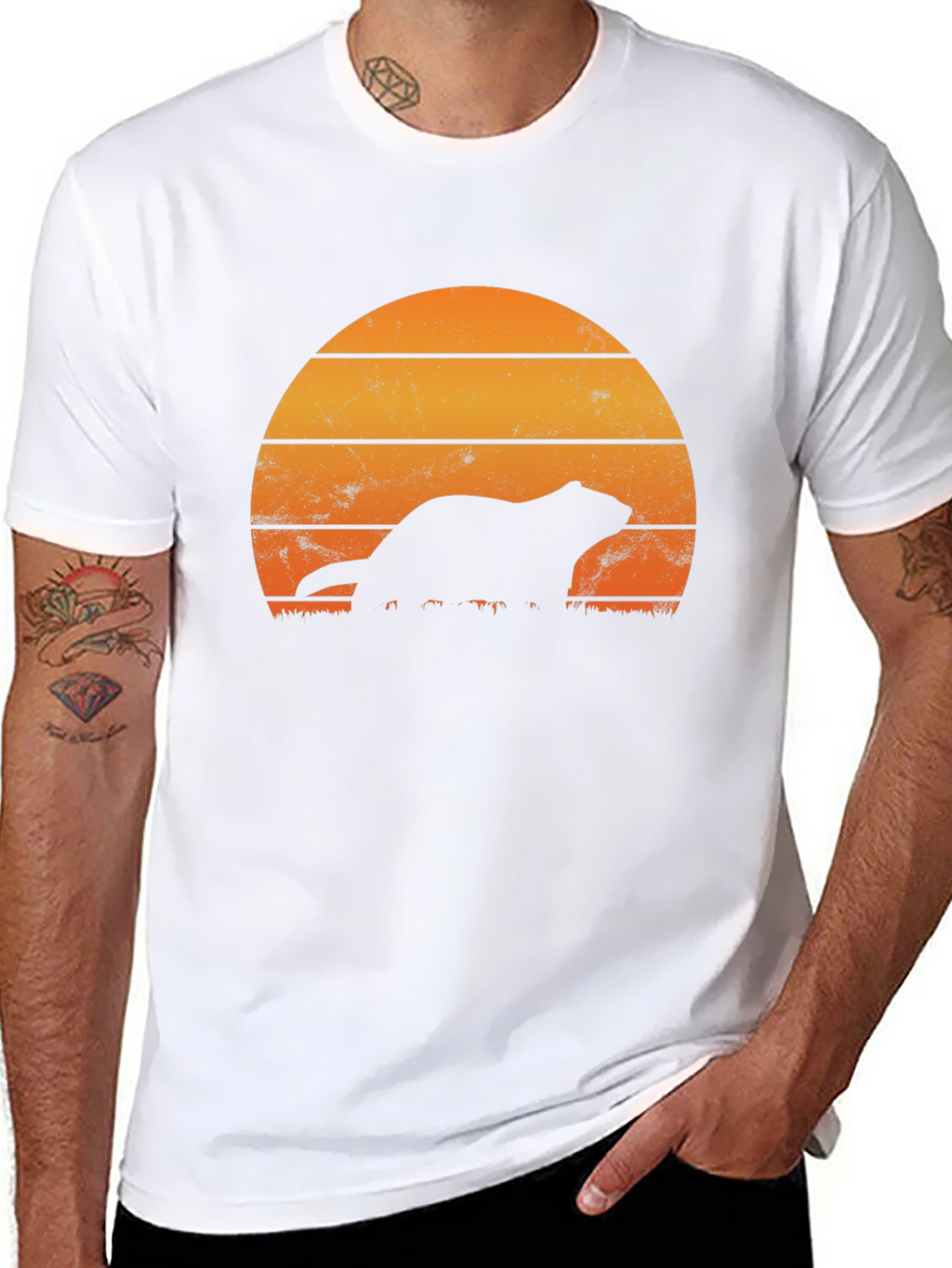 Retro Sunset Otter Silhouette T-Shirt