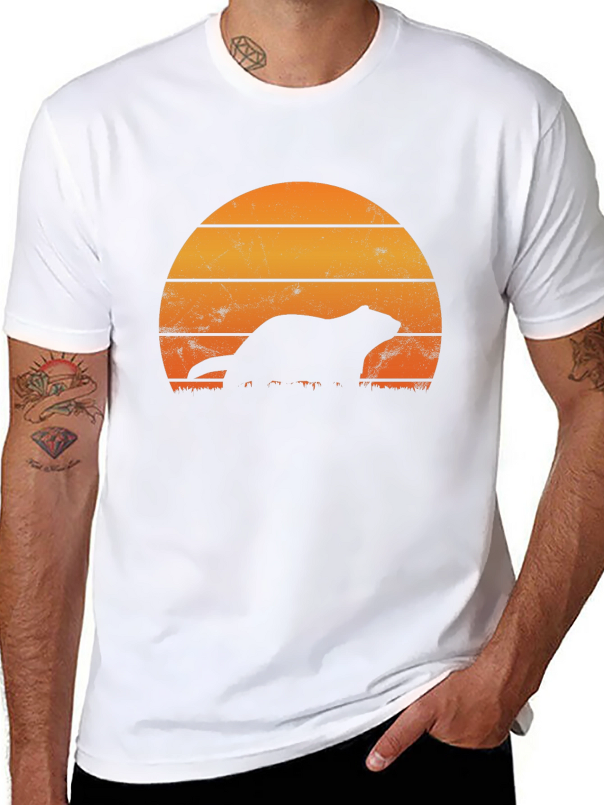 Retro Sunset Otter Silhouette T-Shirt
