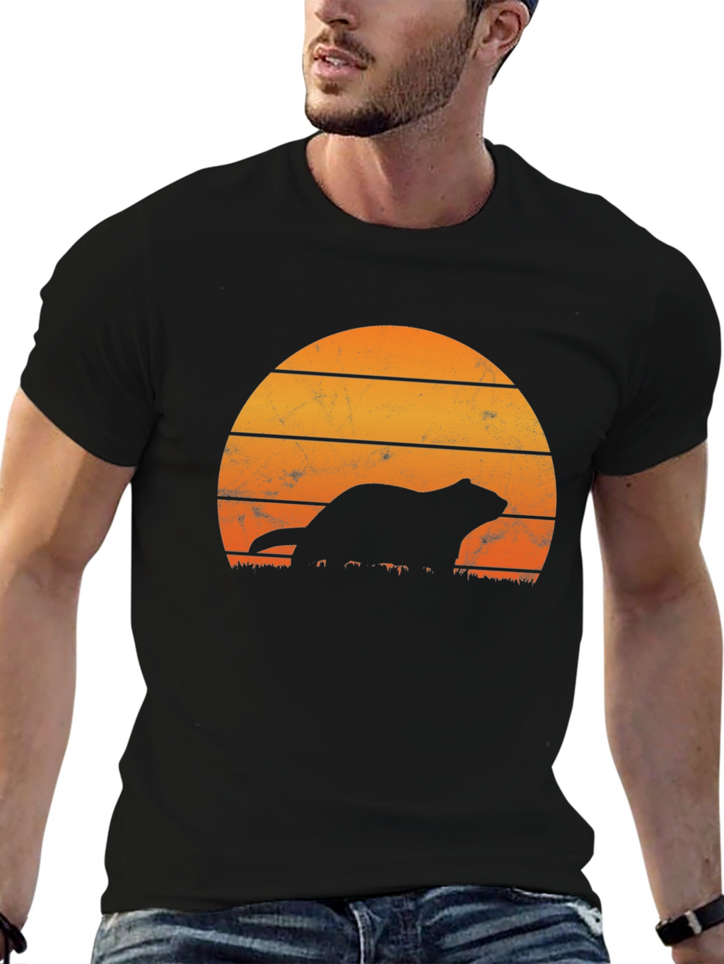 Retro Sunset Otter Silhouette T-Shirt