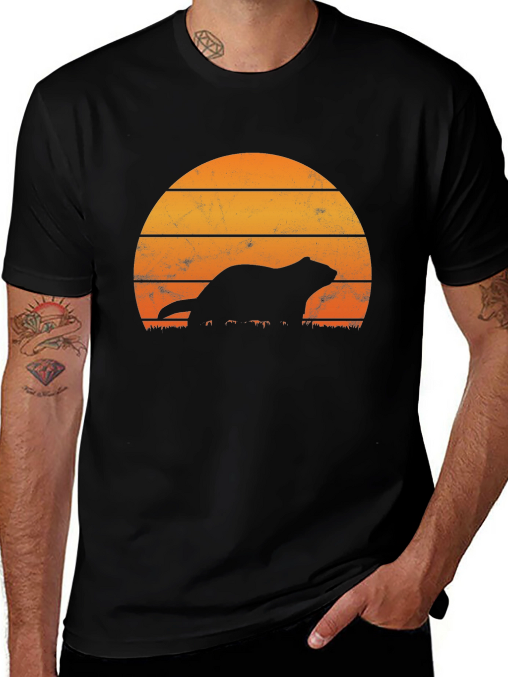Retro Sunset Otter Silhouette T-Shirt