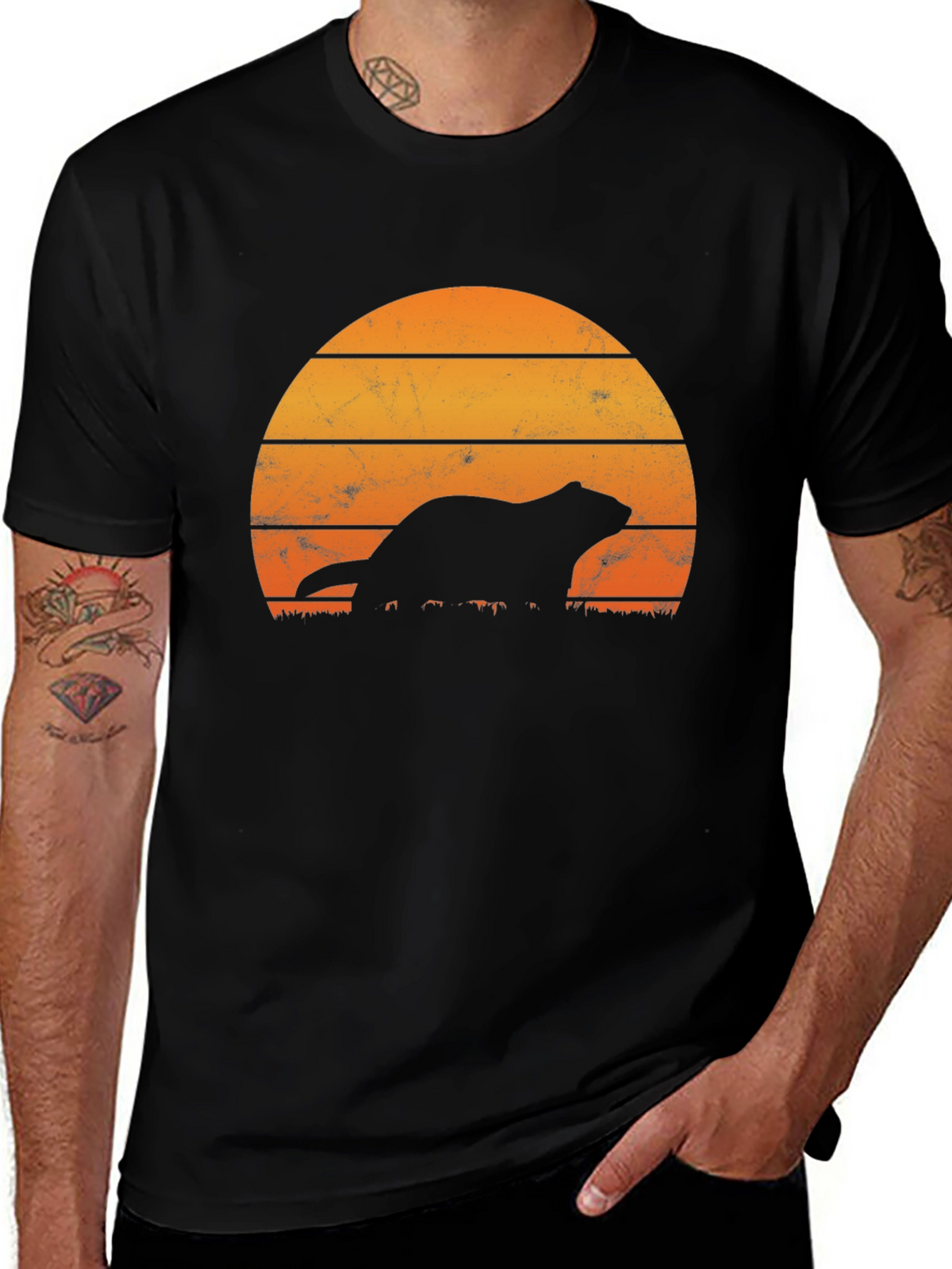 Retro Sunset Otter Silhouette T-Shirt