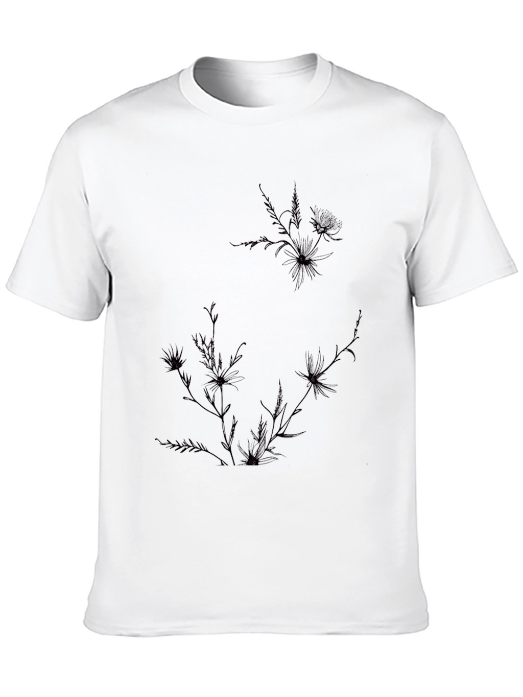 Mens Black Graphic Tee - Floral Accent