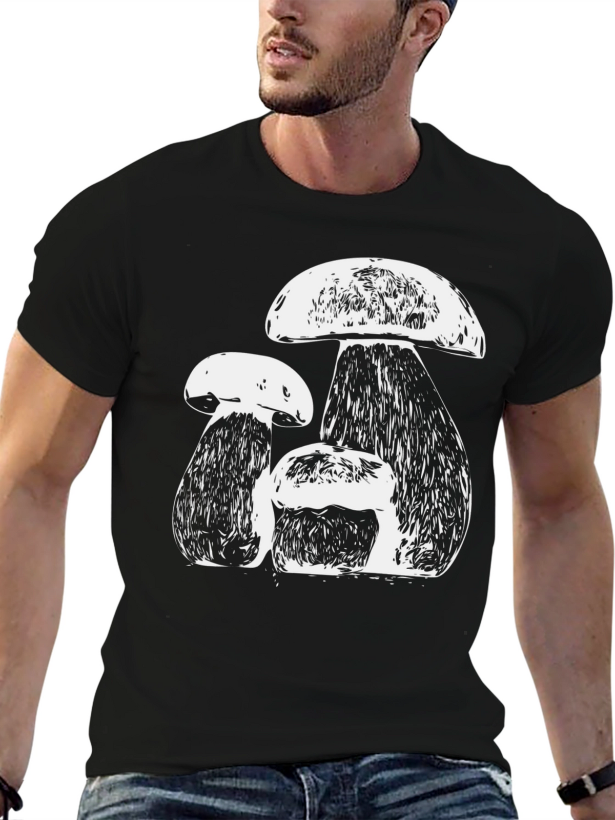 Mushroom Graphic Tee - Black Cotton T-Shirt