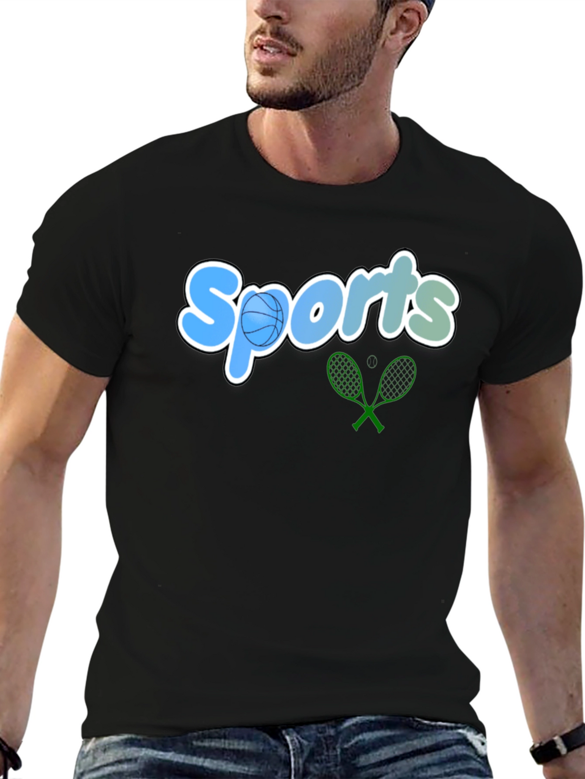 Sports Graphic Tee - Black Casual T-Shirt