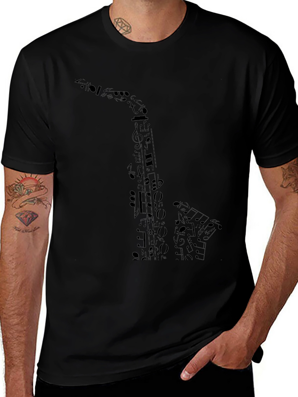 Musical Saxophone Graphic Tee - Black