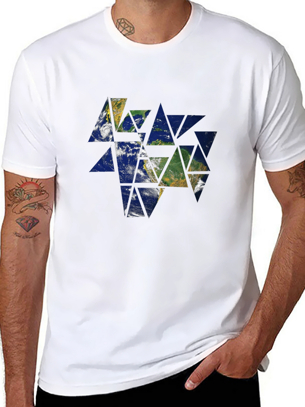 Geometric Earth Graphic Tee - Modern Style