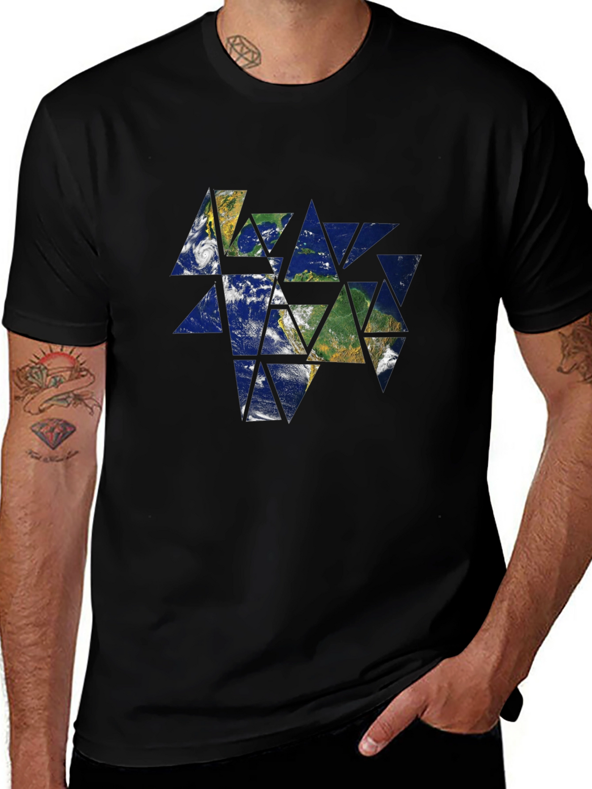 Geometric Earth Graphic Tee - Modern Style