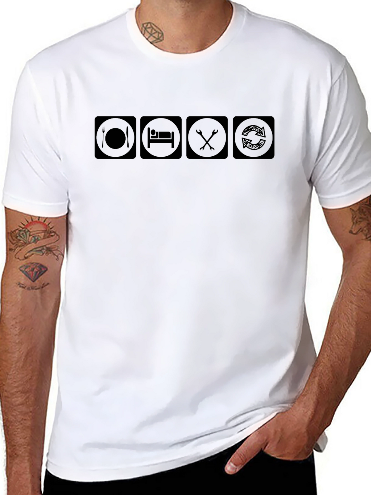 Eat Sleep Fix Repeat Black Graphic T-Shirt