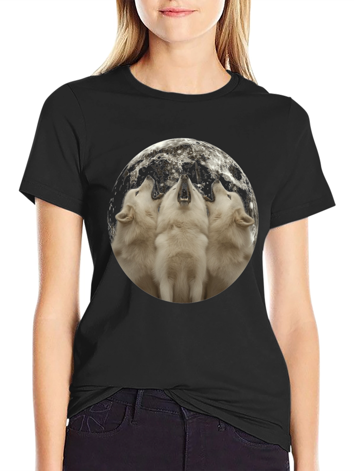 Wolf Moon Graphic Tee - Black Cotton Blend