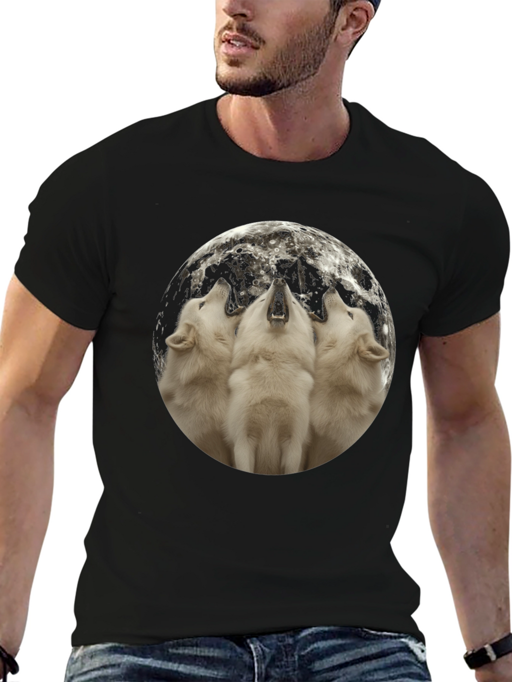 Wolf Moon Graphic Tee - Black Cotton Blend