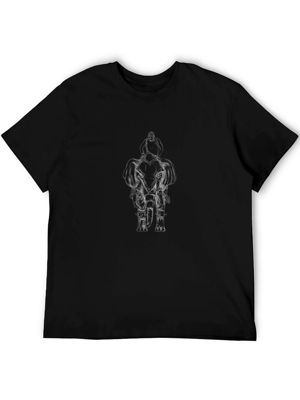 Elephant Rider Graphic Tee - Black Cotton Casual Shirt