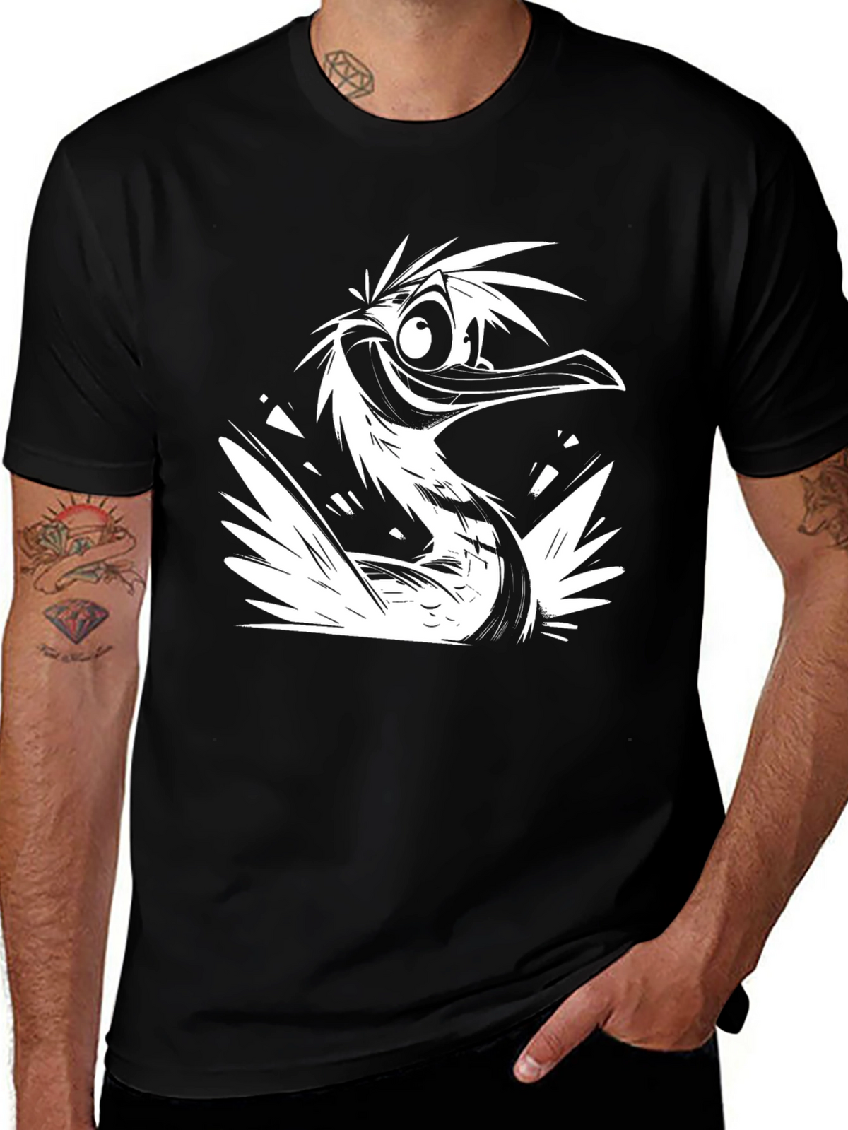Cartoon Bird Graphic Black T-Shirt