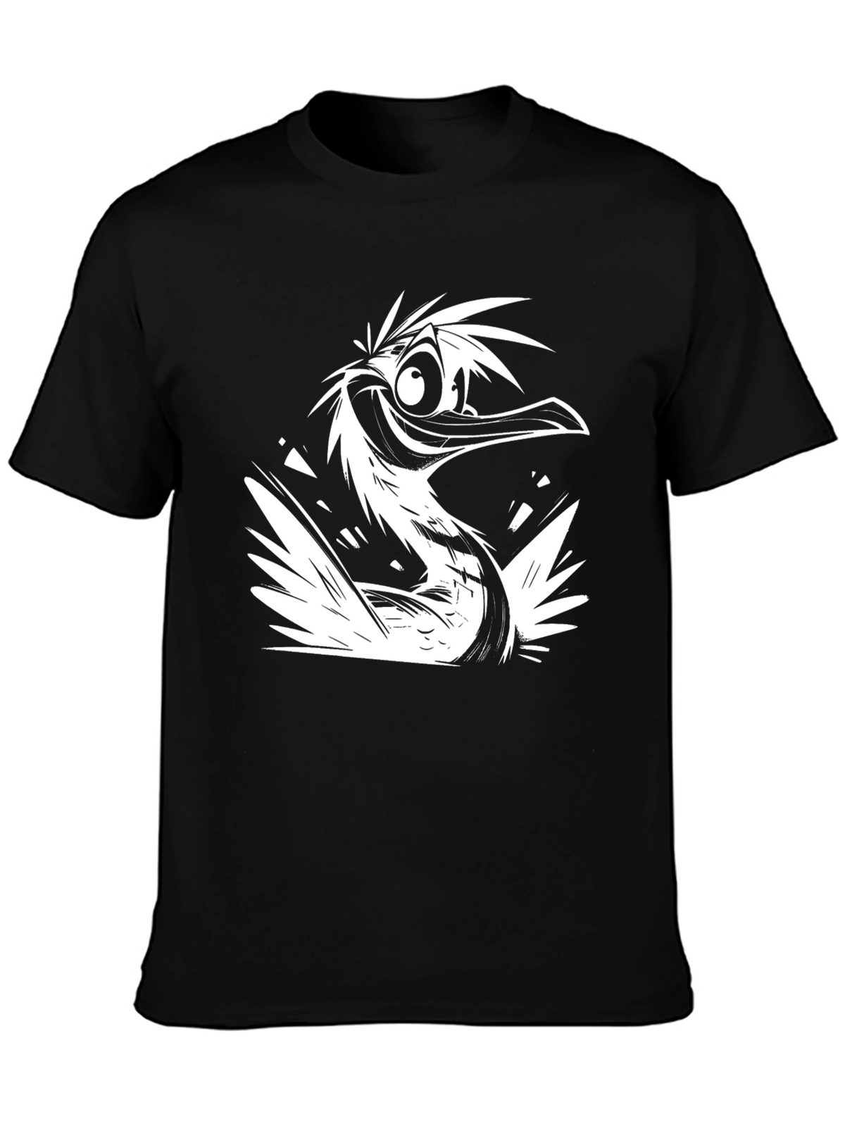 Cartoon Bird Graphic Black T-Shirt