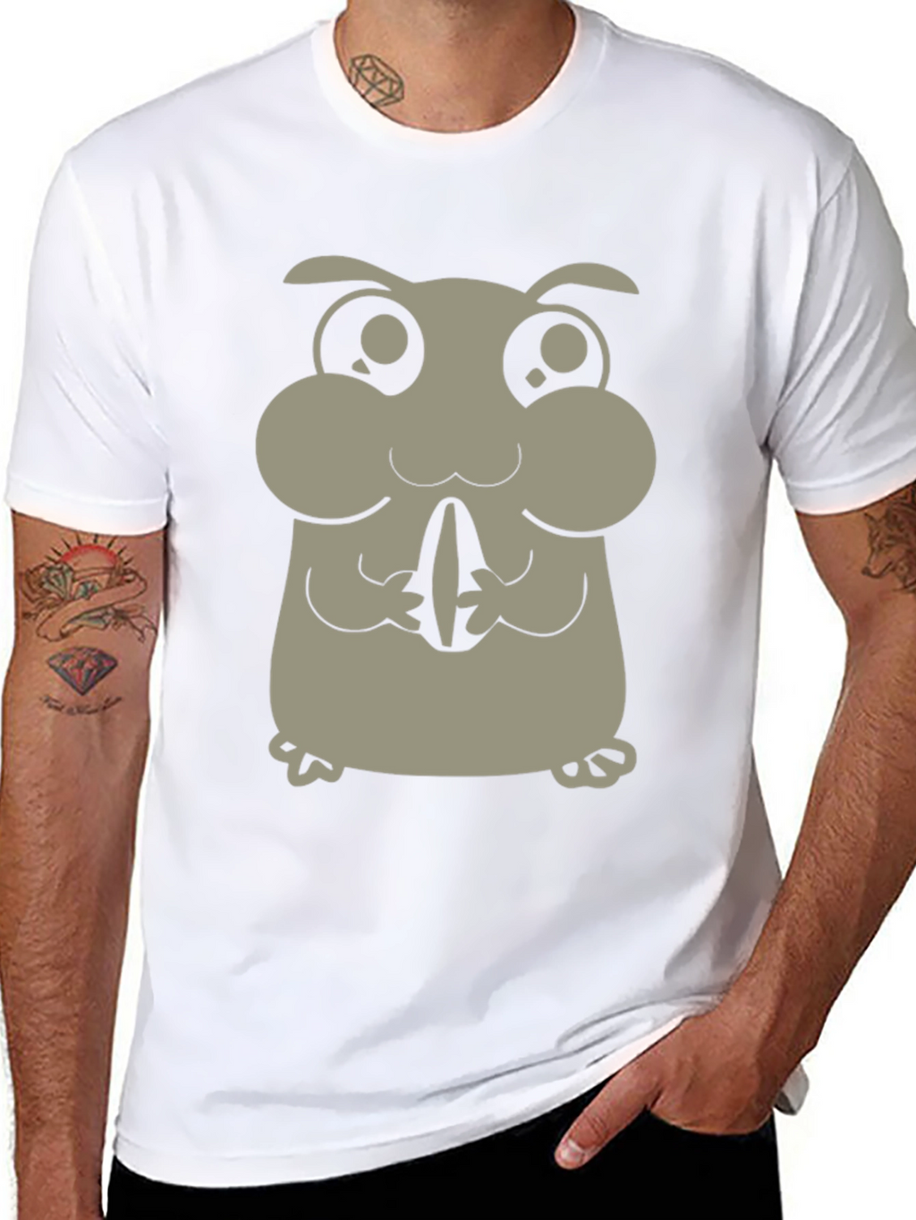 Cute Hamster Graphic Tee - Black Cotton Blend