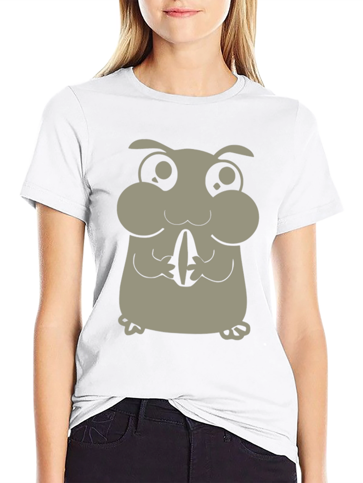 Cute Hamster Graphic Tee - Black Cotton Blend