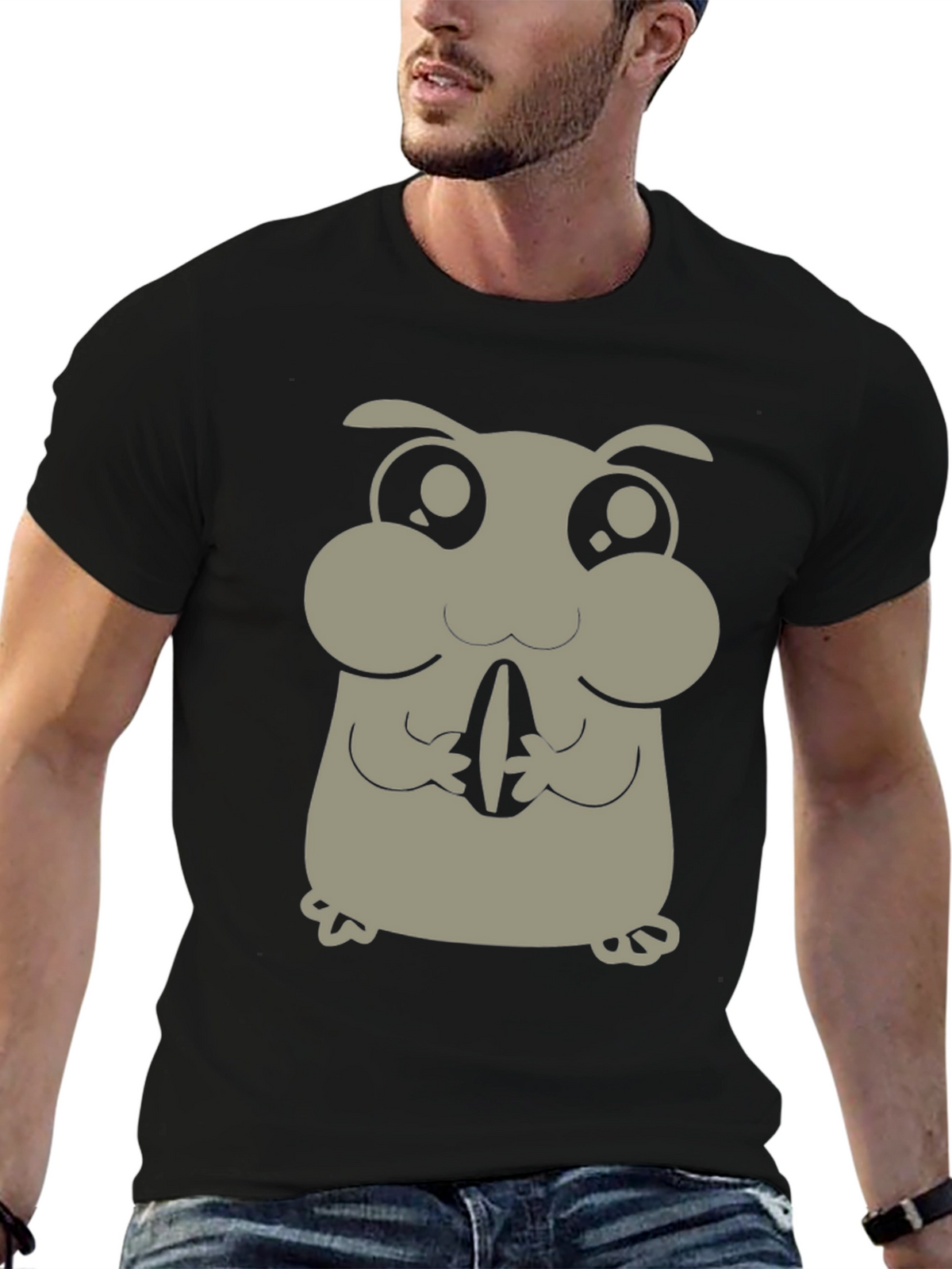 Cute Hamster Graphic Tee - Black Cotton Blend