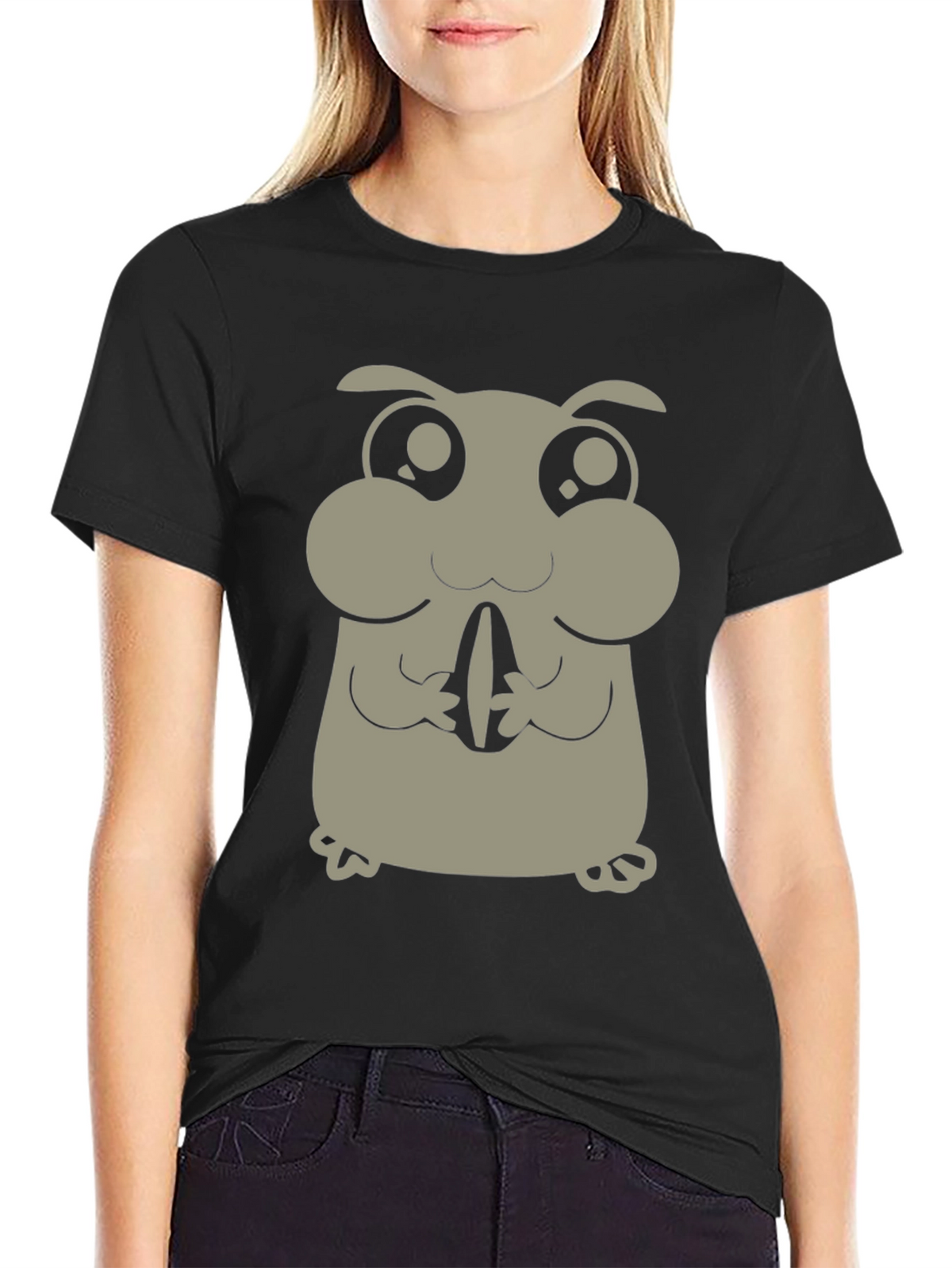 Cute Hamster Graphic Tee - Black Cotton Blend