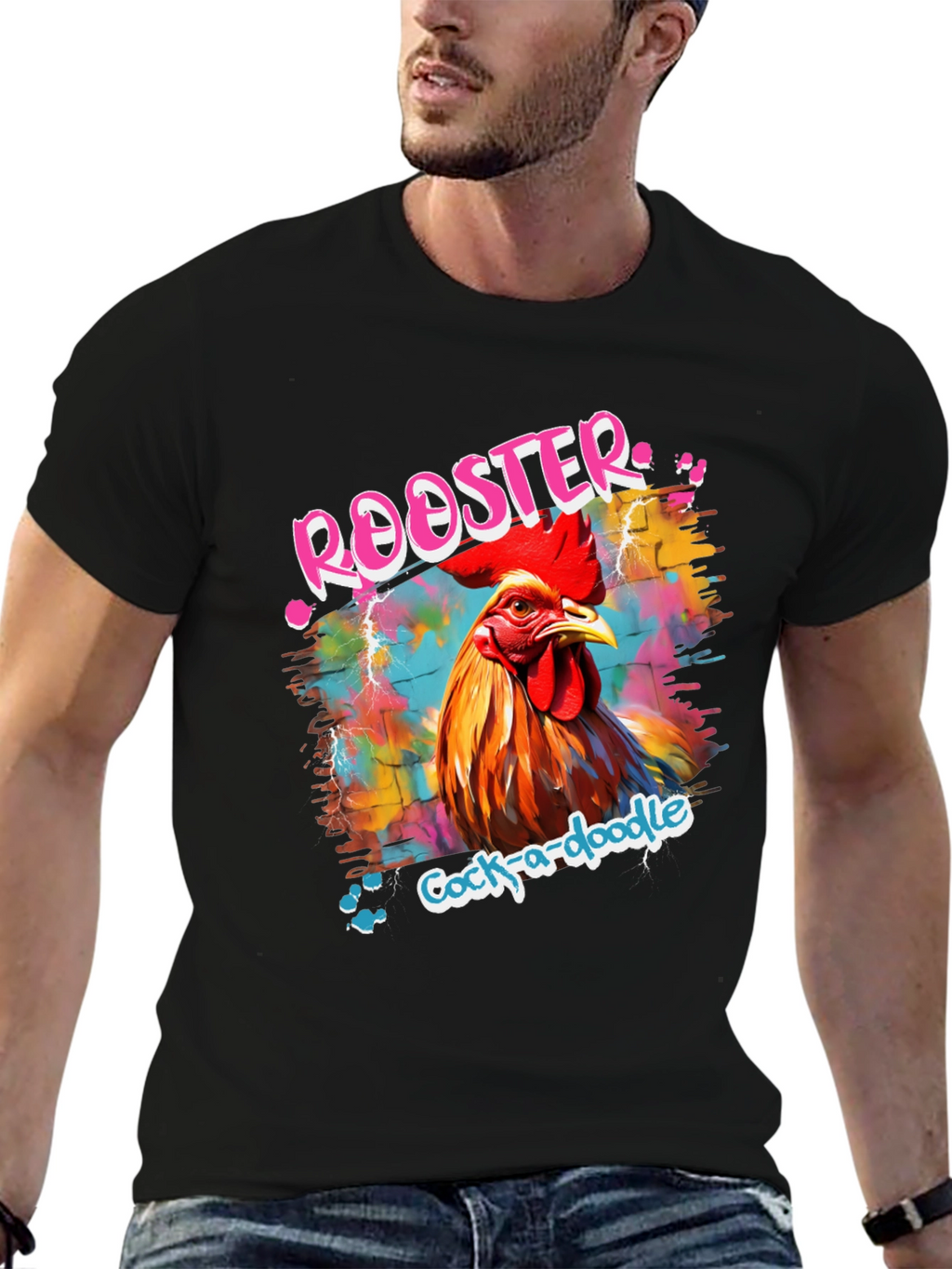 Rooster Graphic Tee - Quirky Cock-a-doodle Design