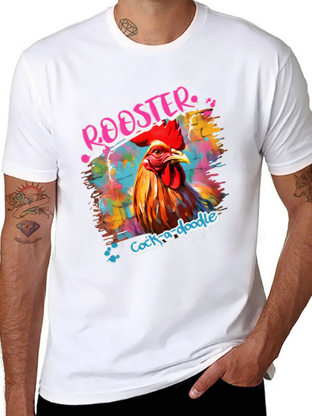 Rooster Graphic Tee - Quirky Cock-a-doodle Design