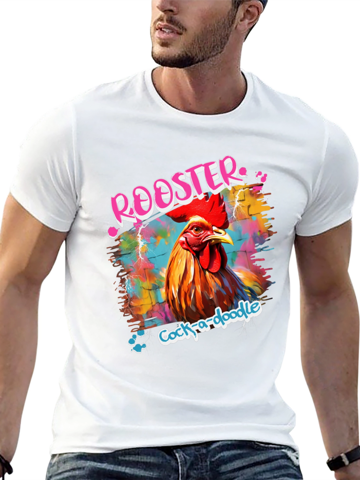Rooster Graphic Tee - Quirky Cock-a-doodle Design