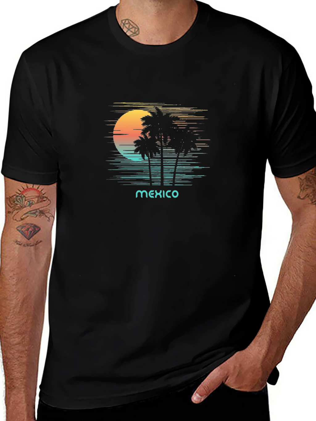 Mexico Palms Graphic Tee - Retro Sunset Palm Trees