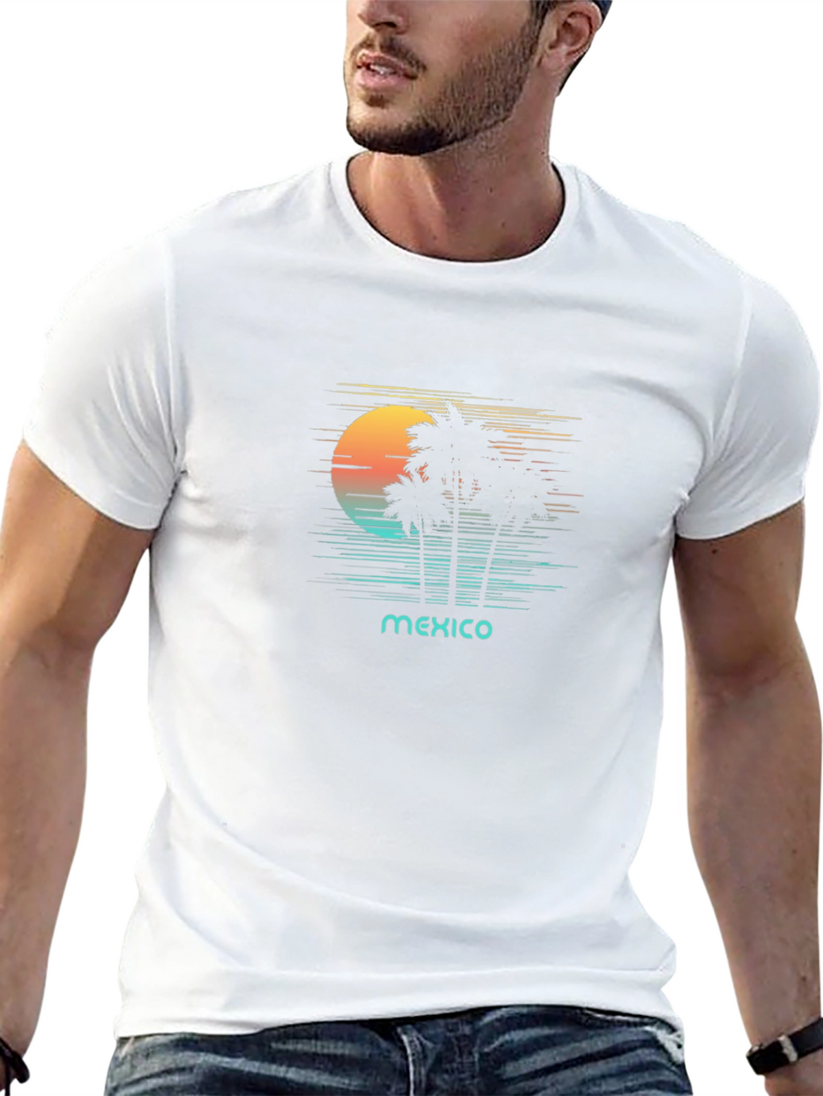 Mexico Palms Graphic Tee - Retro Sunset Palm Trees
