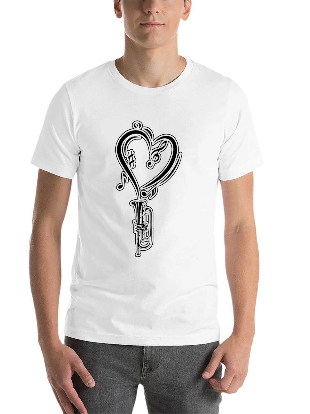 Musical Heart Trumpet Graphic Tee - Black Cotton