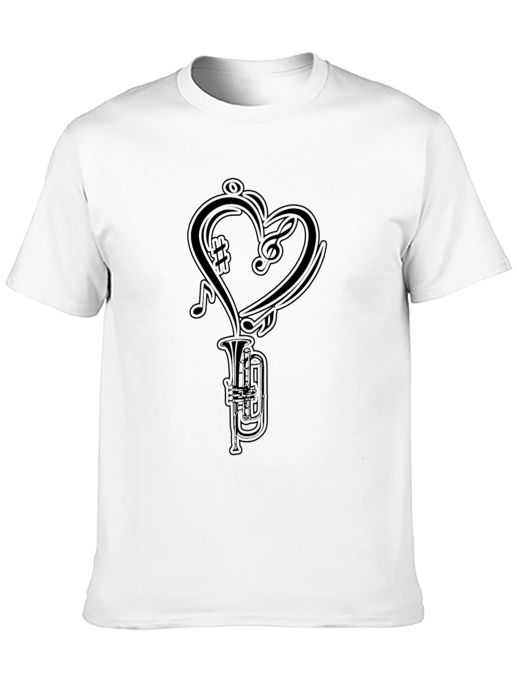 Musical Heart Trumpet Graphic Tee - Black Cotton