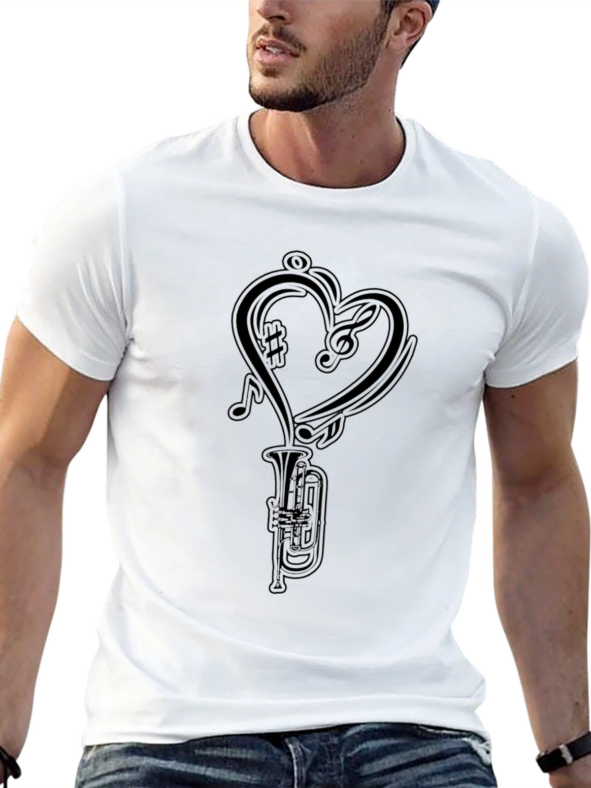 Musical Heart Trumpet Graphic Tee - Black Cotton