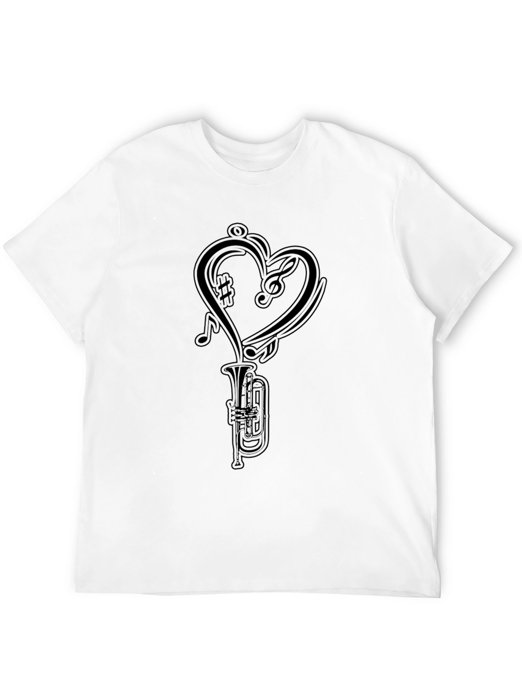 Musical Heart Trumpet Graphic Tee - Black Cotton