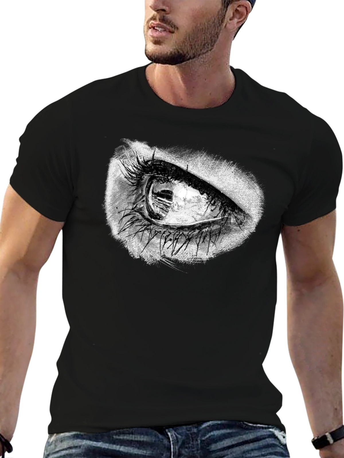 Eye Graphic T-Shirt - Black Crew Neck Tee