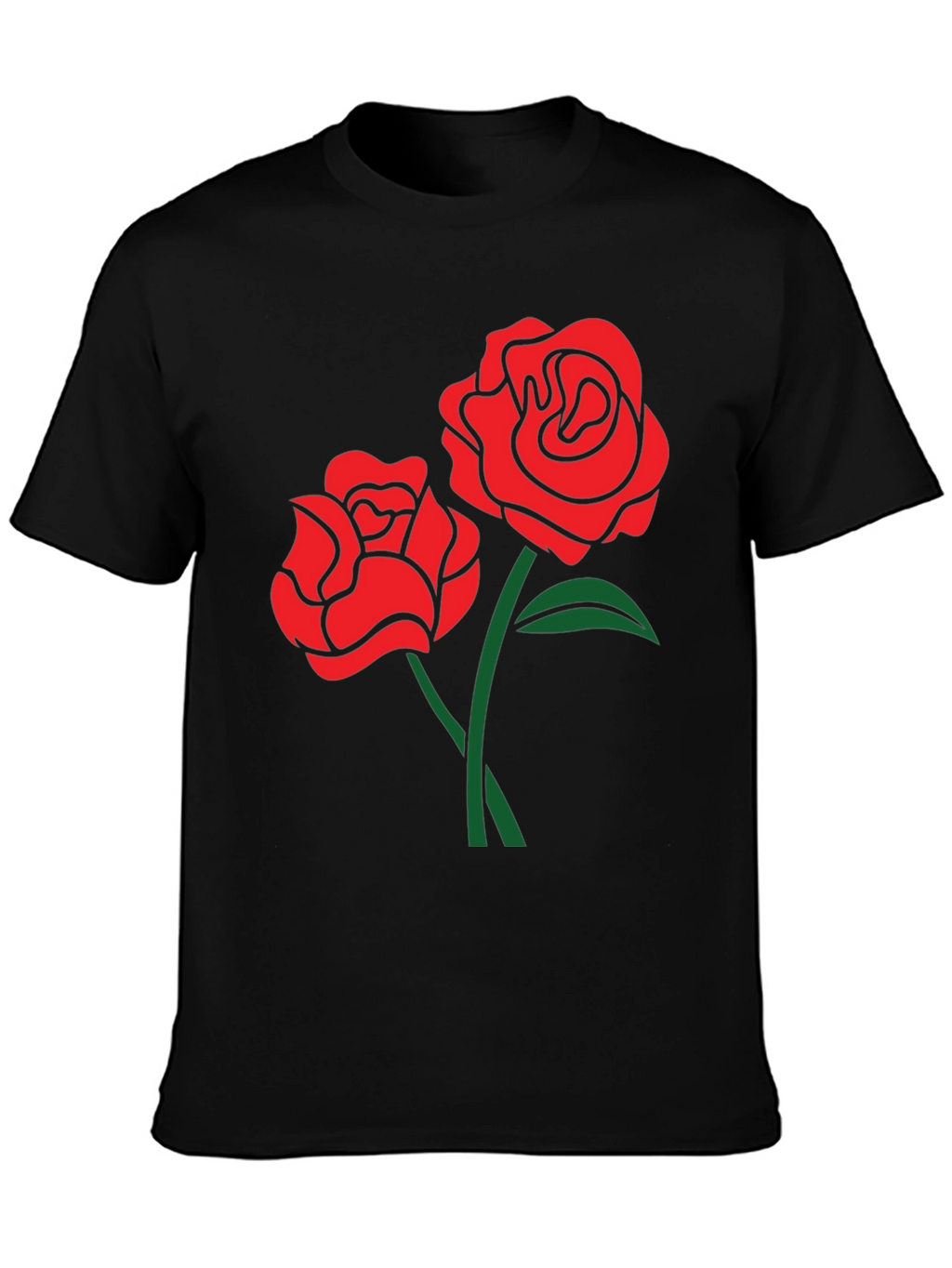 Black T-Shirt with Red Rose Design