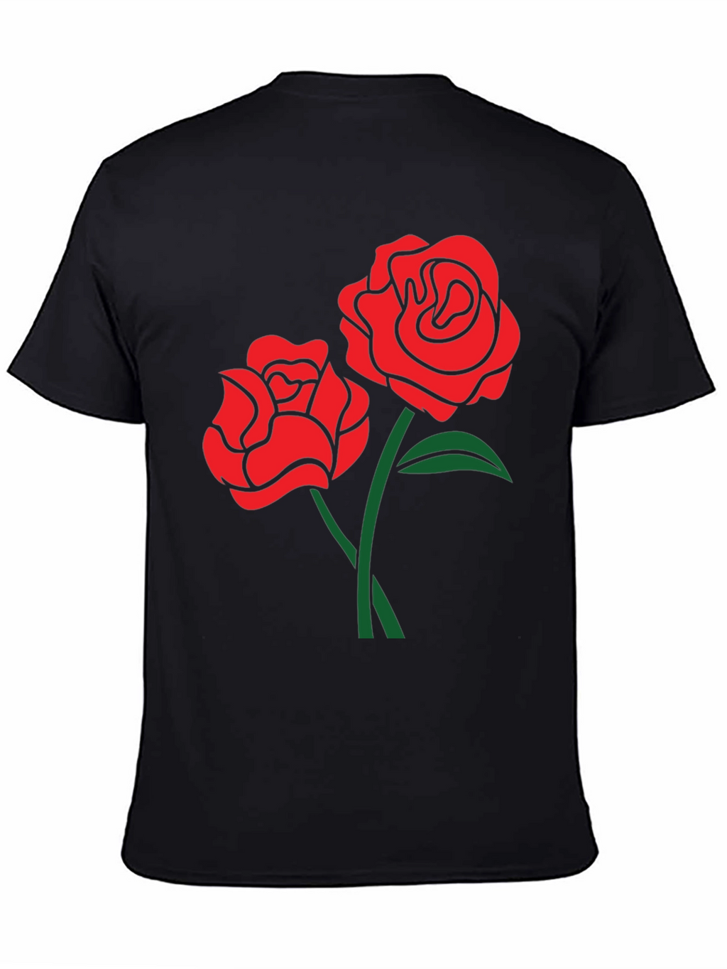 Black T-Shirt with Red Rose Design