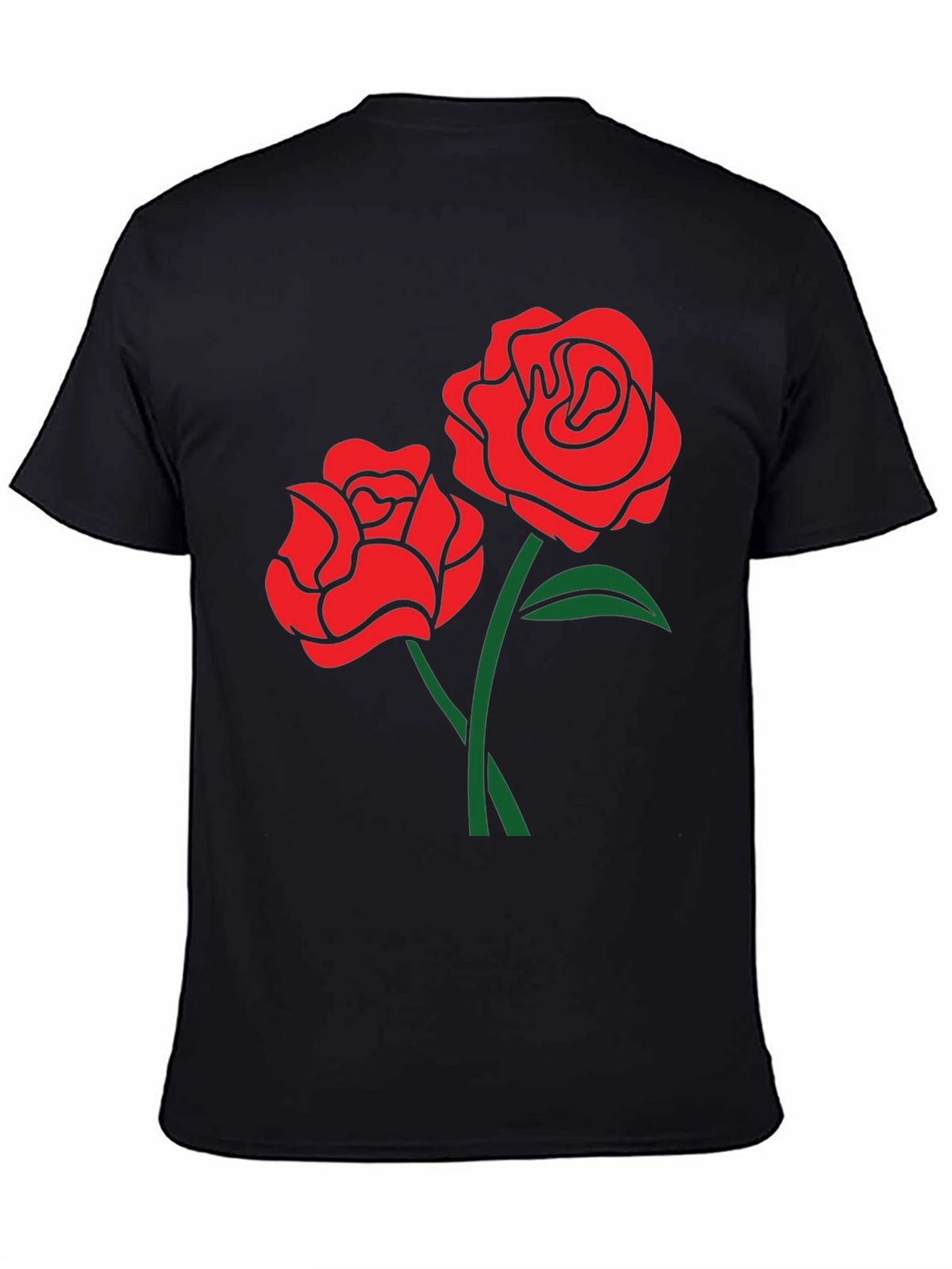 Black T-Shirt with Red Rose Design