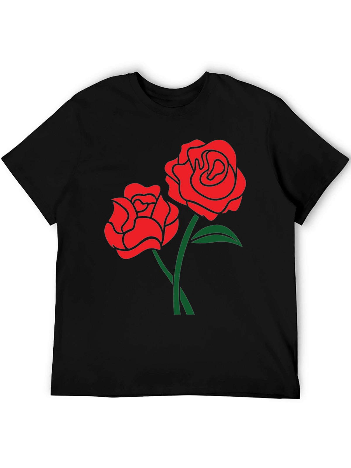Black T-Shirt with Red Rose Design