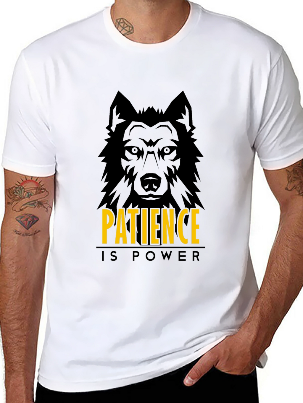Patience is Power Wolf Graphic Black T-Shirt