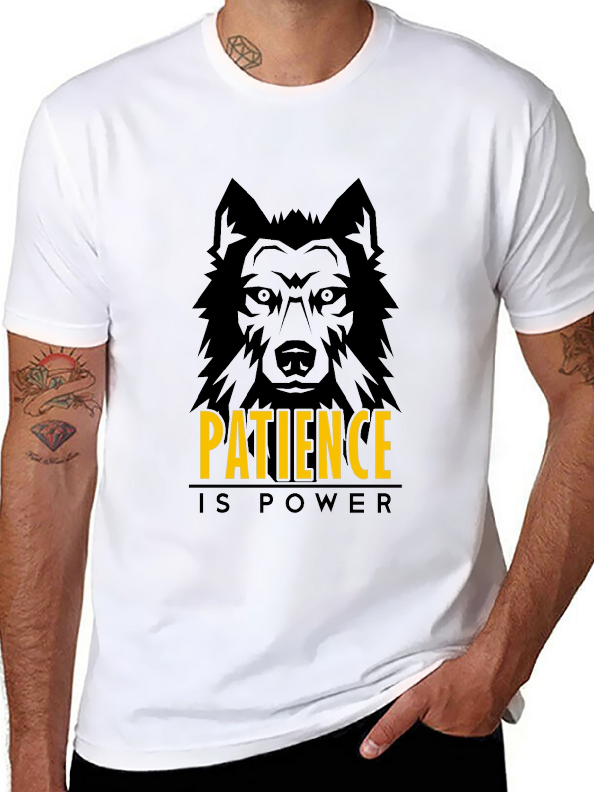 Patience is Power Wolf Graphic Black T-Shirt