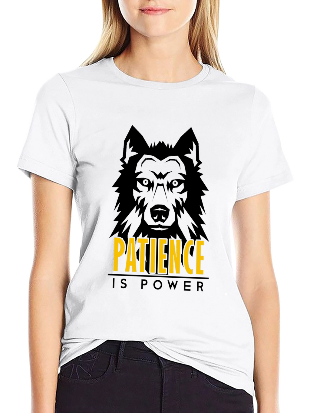 Patience is Power Wolf Graphic Black T-Shirt
