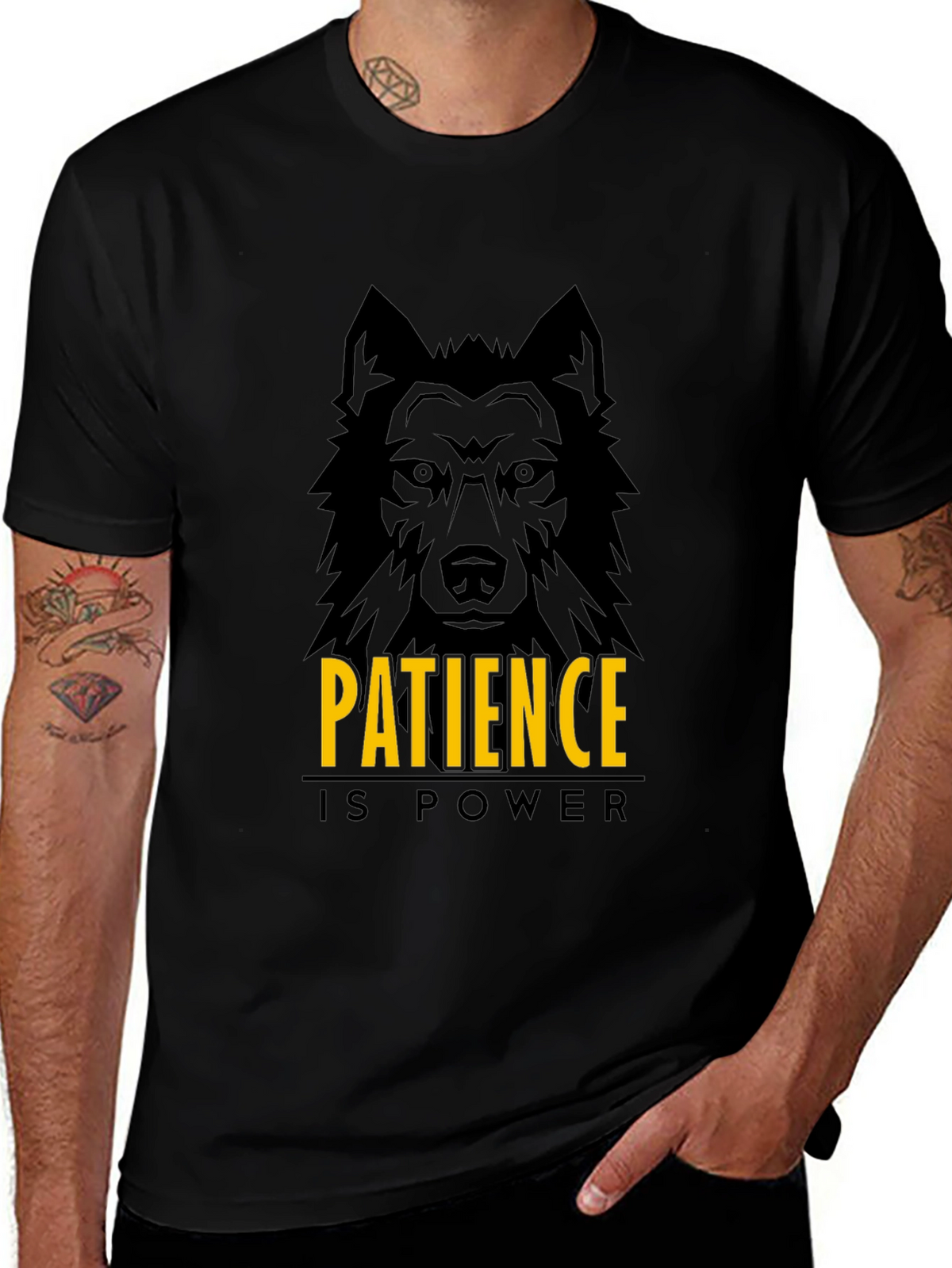 Patience is Power Wolf Graphic Black T-Shirt