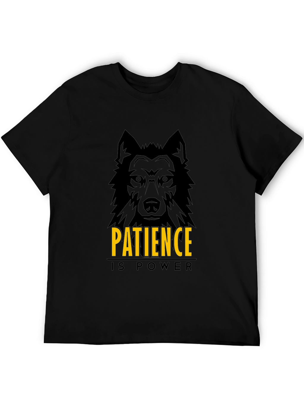 Patience is Power Wolf Graphic Black T-Shirt