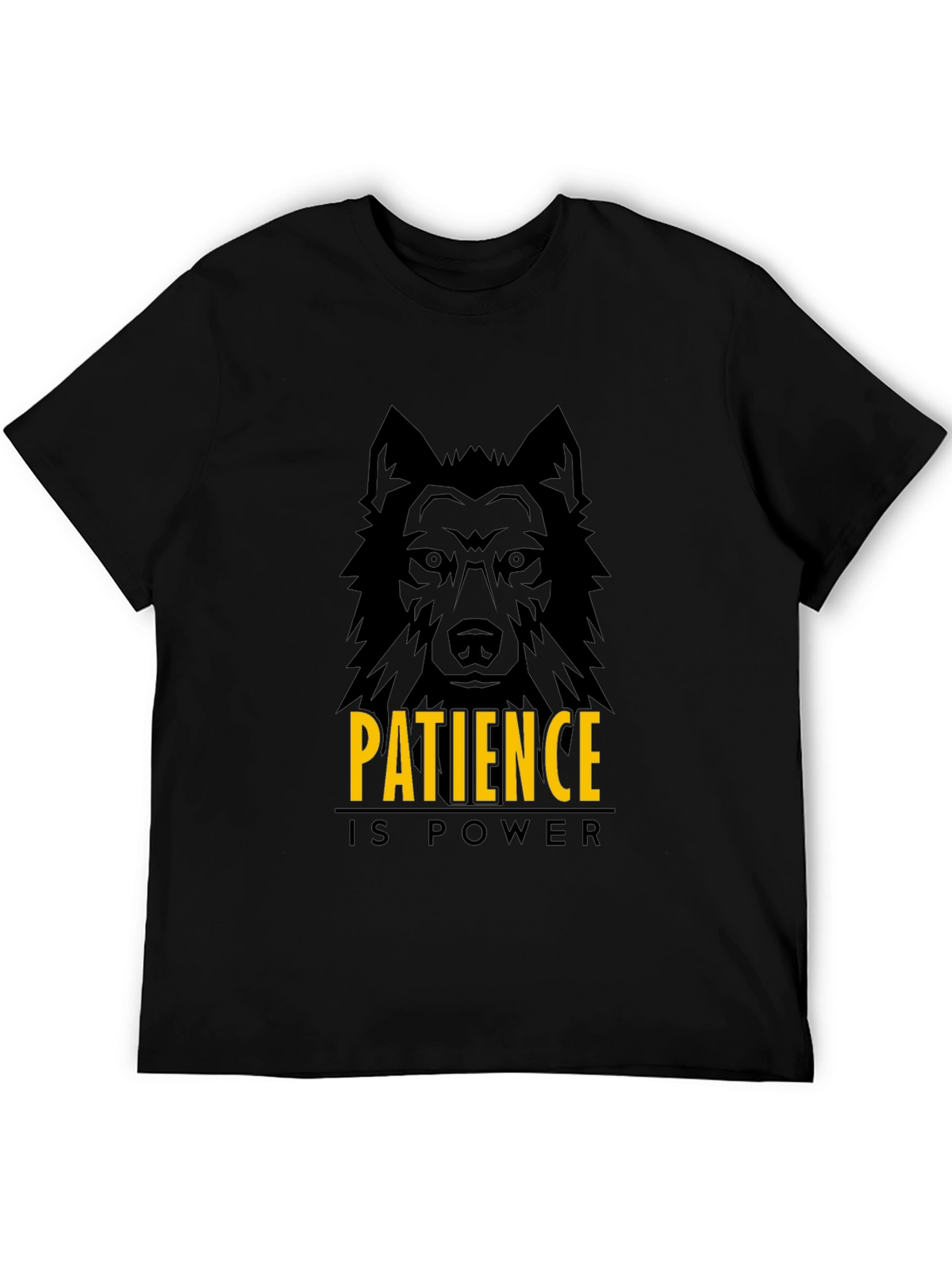 Patience is Power Wolf Graphic Black T-Shirt