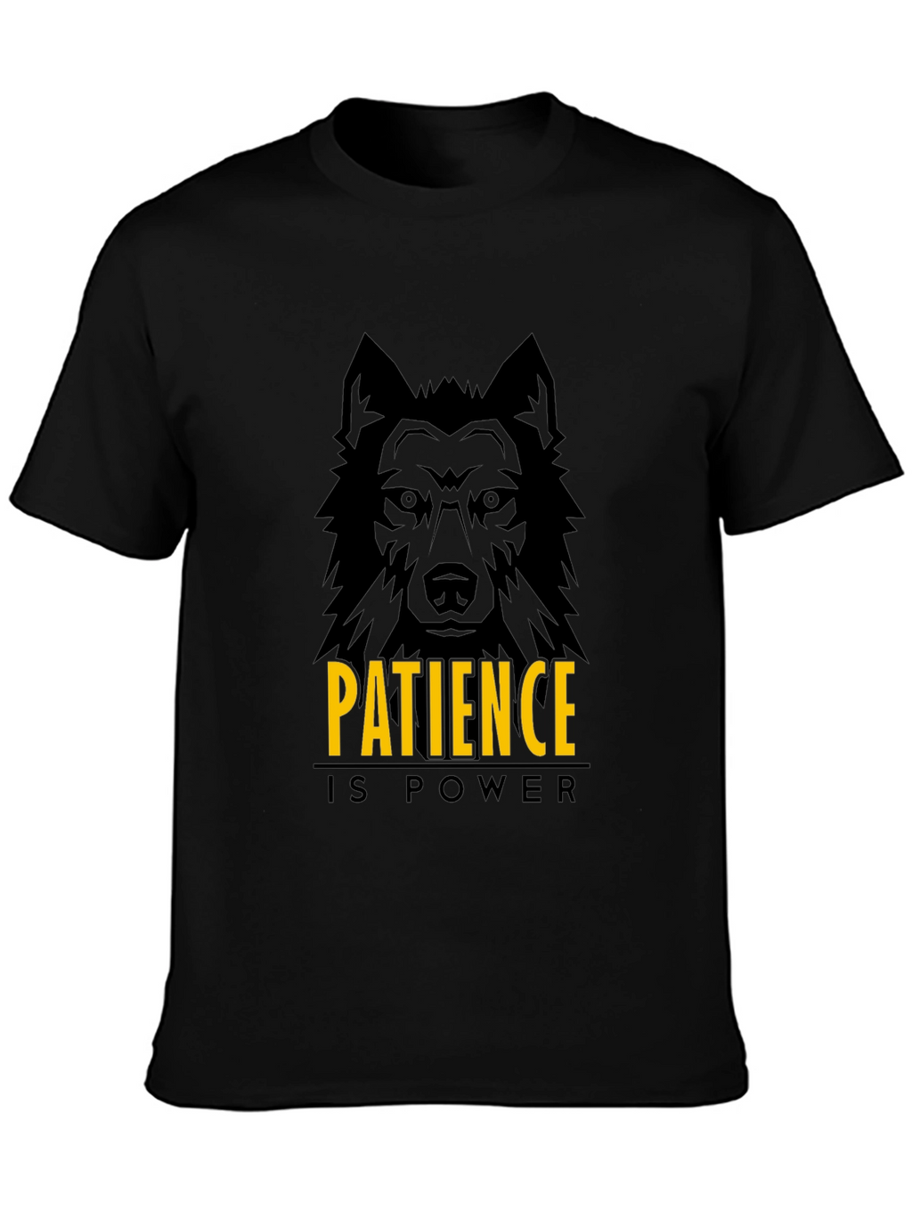 Patience is Power Wolf Graphic Black T-Shirt